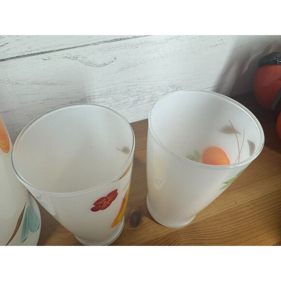 Vintage MCM Bartlett Collins Gay Fad White Frosted Fruit Pitcher & 4 Glasses - Picture 7 of 9
